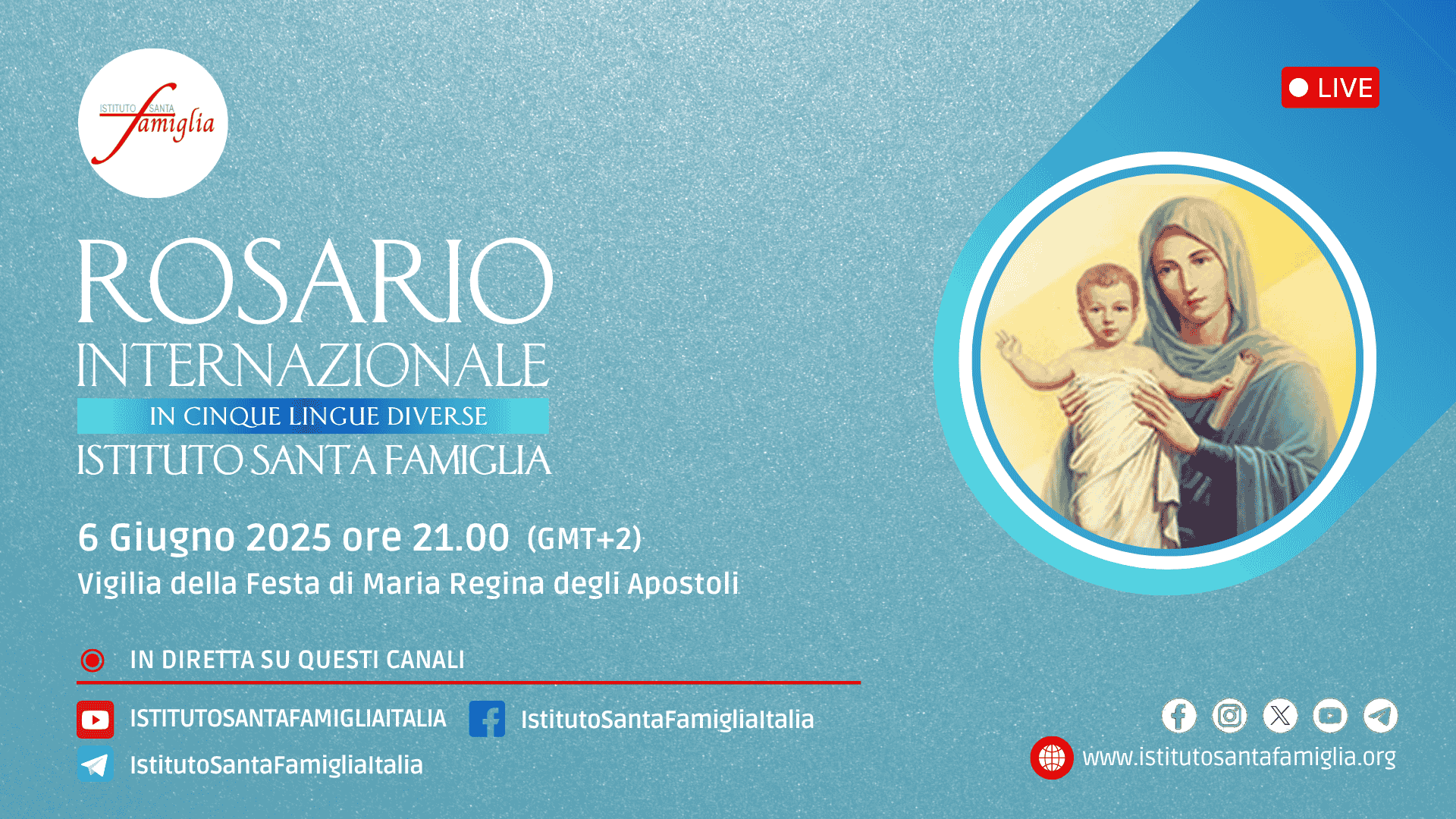 Un filo di Ave Maria per abbracciare il mondo. L’Istituto Santa Famiglia prega il Rosario il 6 Giugno 2025